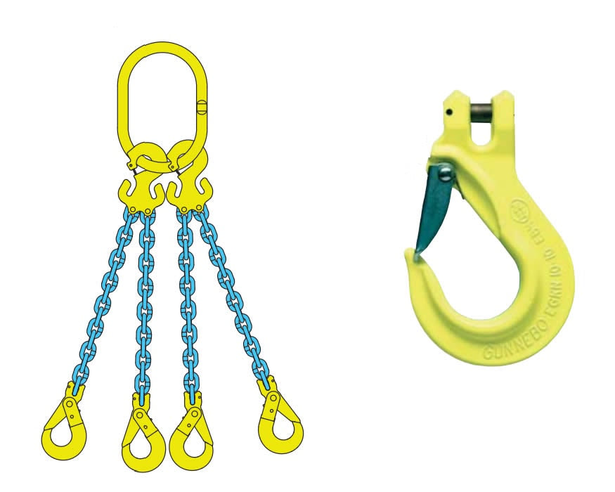 Crosby | Gunnebo Grade 10/100 Alloy FlexiLeg Chain Sling with Hook, 4 legs, 14,800lb- 58,700lb capacity