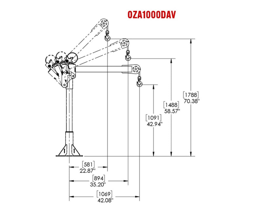 Oz Lifting Alumi-Lite Aluminum Davit Crane 500lb and 1000lb Capacity