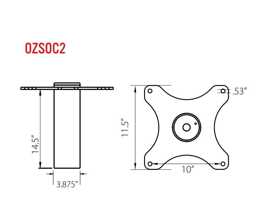 OZ Lifting OZSOC2 Socket Base for a CompOZite Elite Davit Crane, 1,200lb capacity
