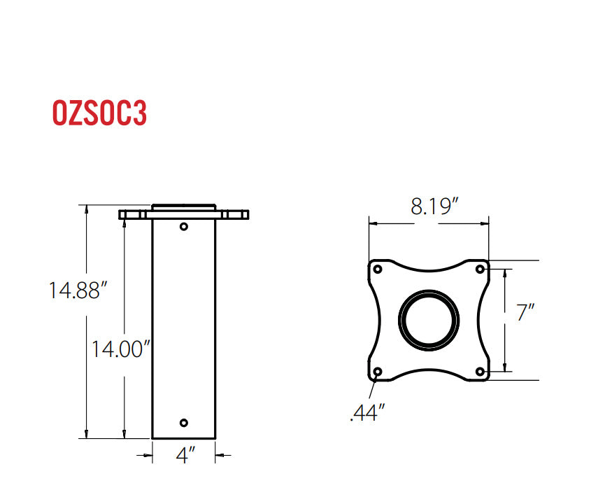 OZ Lifting OZSOC3 Socket Base for a Steel Davit, 1/4t capacity