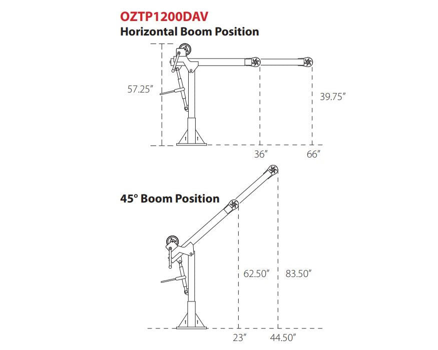 OZ Lifting Tele-Pro Davit, 500lb- 2,500lb capacity